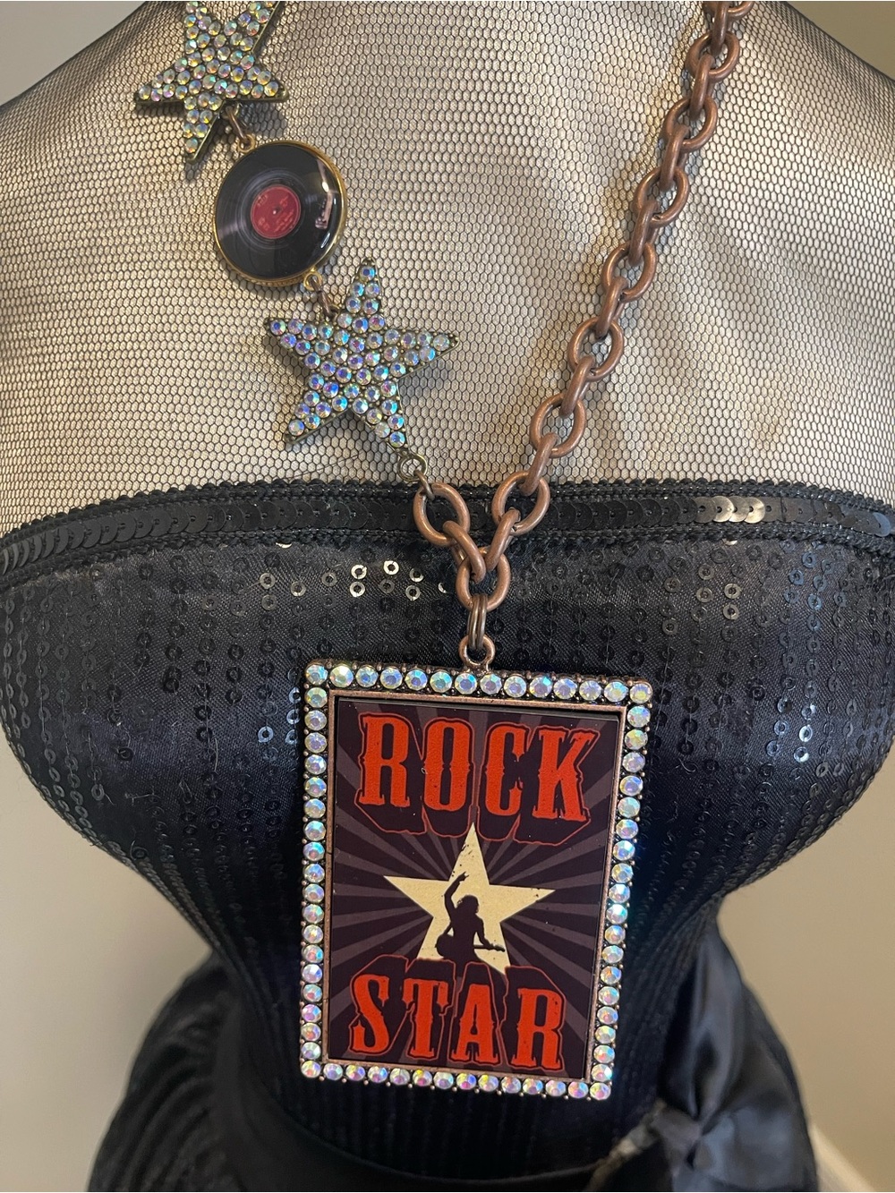 Rock Star Pendant Necklace with Brown Chain and Red Accents Gypsy South